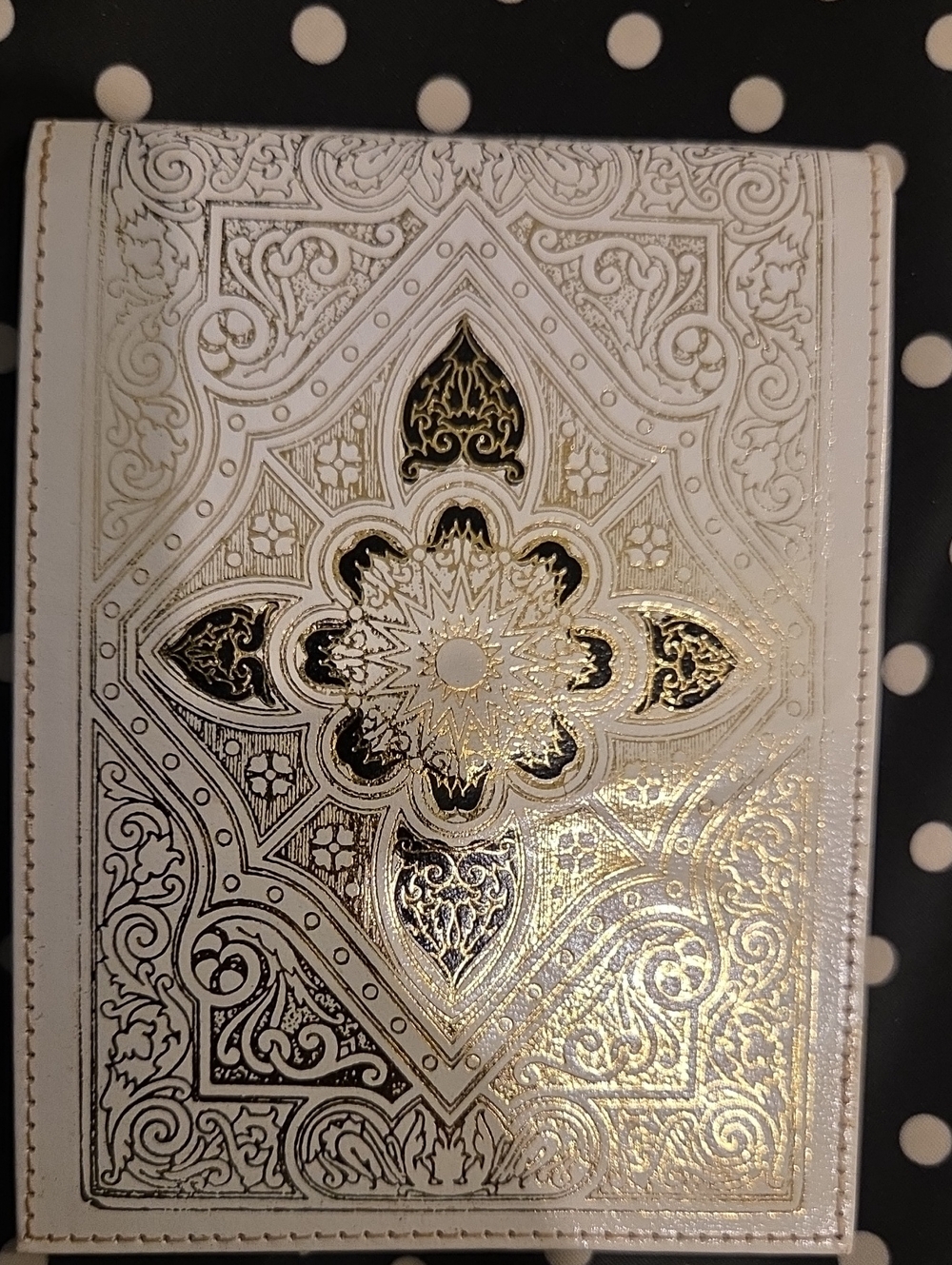 Decorative White & Gold Patterned Jewelry or Organizer of genuine leather.